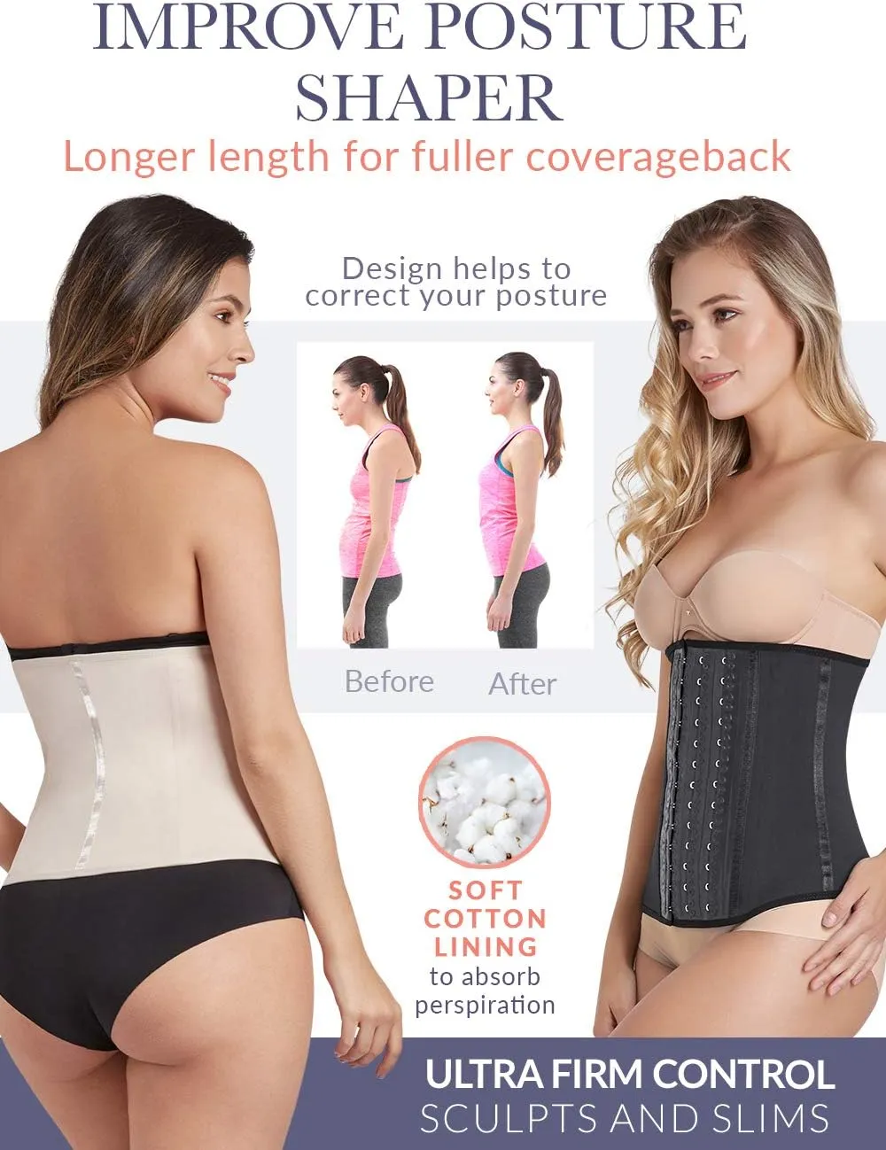 CURVEEZ Waist Trainer for Women - Premium Tummy Control Shapewear, Corset Waist Cincher, Perfect for Postpartum, Weight Loss