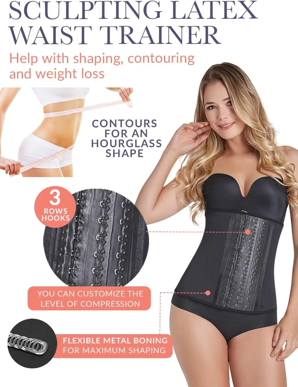 CURVEEZ Waist Trainer for Women - Premium Tummy Control Shapewear, Corset Waist Cincher, Perfect for Postpartum, Weight Loss