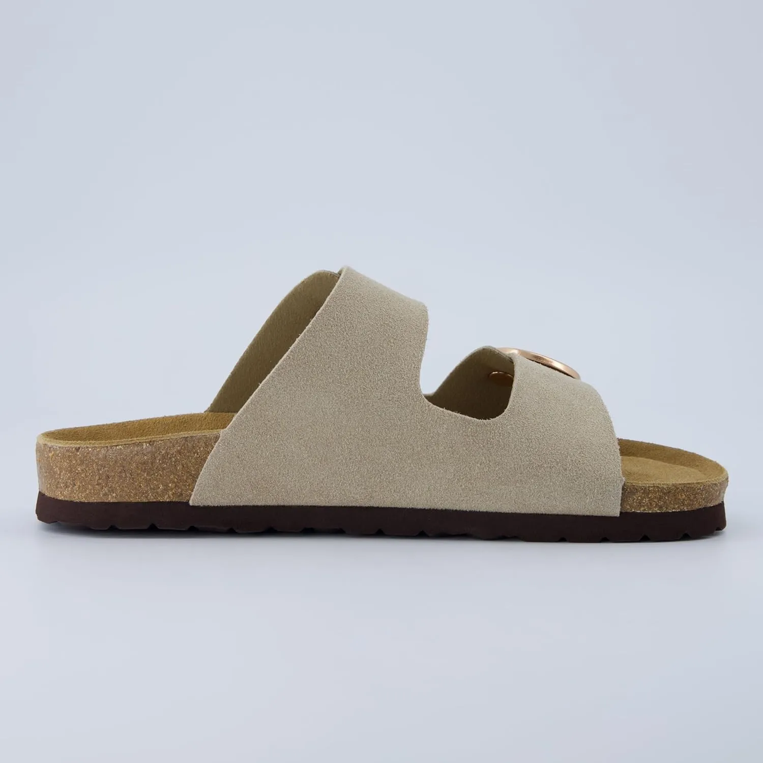 CUSHIONAIRE Legacy Cork Footbed Sandals for Women – Leather Double Strap Slides with Adjustable Buckles   Memory Foam