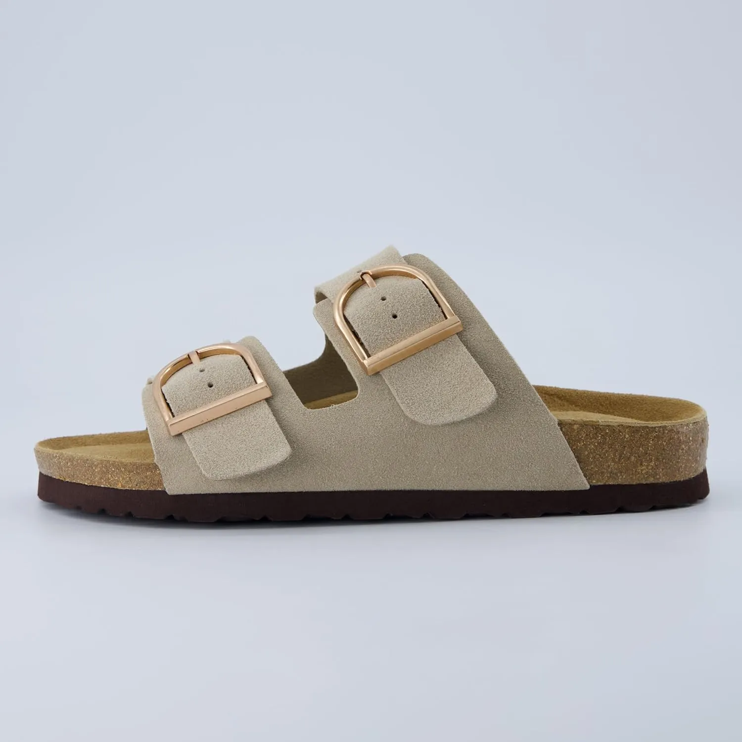 CUSHIONAIRE Legacy Cork Footbed Sandals for Women – Leather Double Strap Slides with Adjustable Buckles   Memory Foam