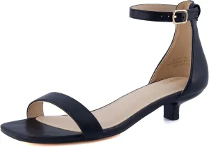 CUSHIONAIRE Solo Women’s Kitten Heel Dress Sandal – 1 Band Ankle Strap Heel with Cushioned Footbed & Faux Suede Upper, BLACK 10W