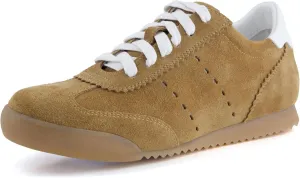 CUSHIONAIRE Tick Tock Women's Genuine Leather Lace-Up Casual Sneaker – Retro-Inspired Walking Shoe with Gum Rubber Outsole, Cushioned Arch Support, Lightweight Low Top Trainer