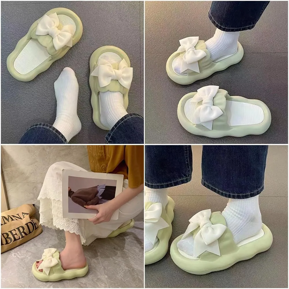 Cute Bow Slippers Women Kawaii Cloud Slipper Cute Preppy Y2K Pillow Slipper Comfy House Slides Shower Sandals Bathroom Shoes Slides Slipper Indoor Outdoor Home Slipper