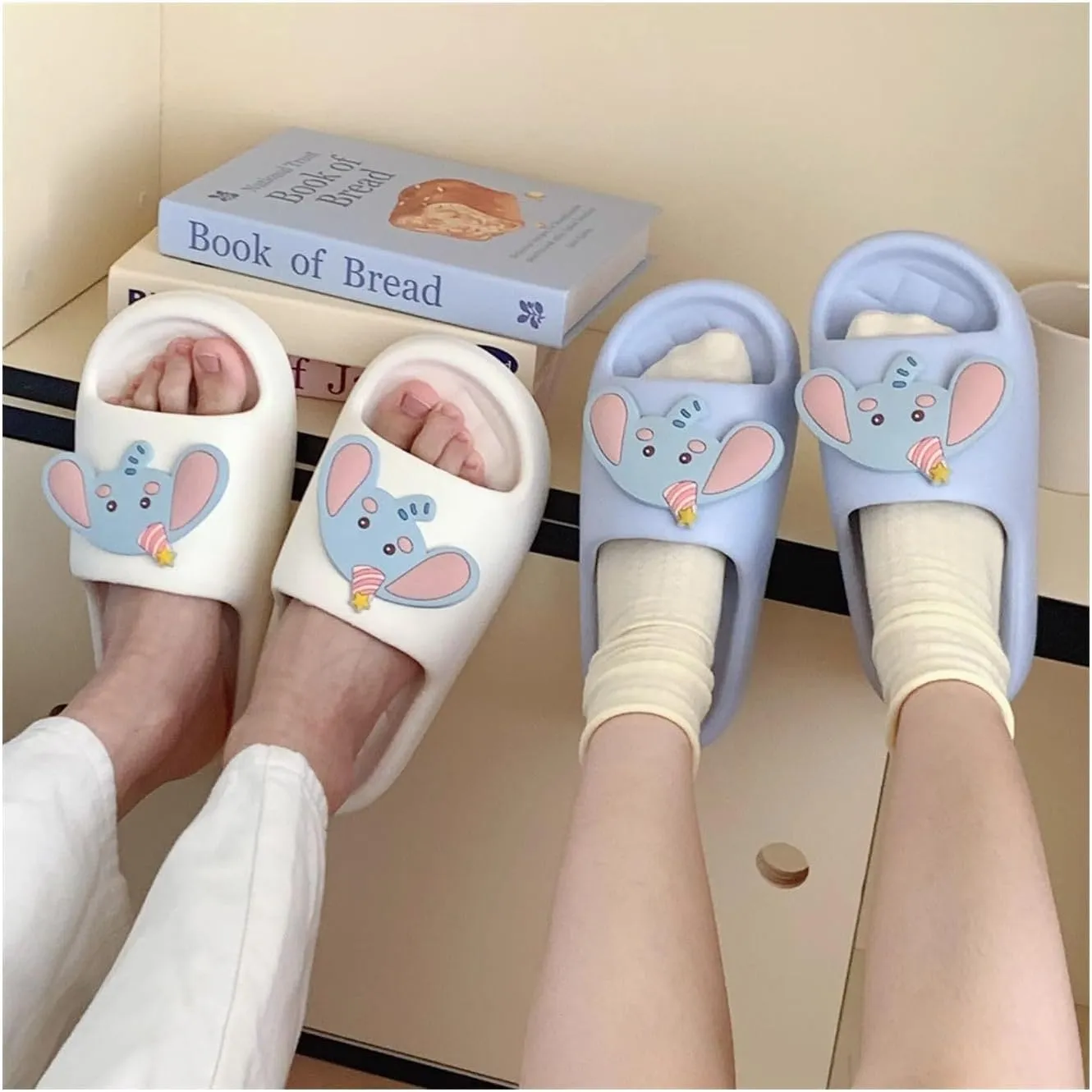 Cute Kawaii Multi Colored Animal Elephant Pillow Slipper Cloud Slides Non-Slip Summer Slipper