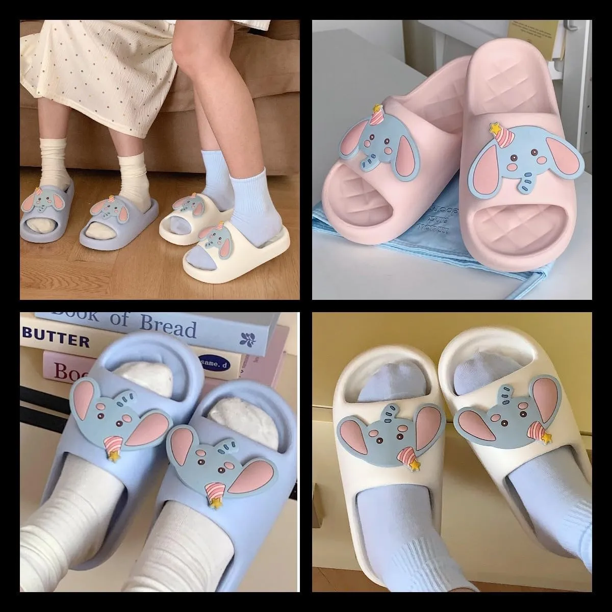 Cute Kawaii Multi Colored Animal Elephant Pillow Slipper Cloud Slides Non-Slip Summer Slipper