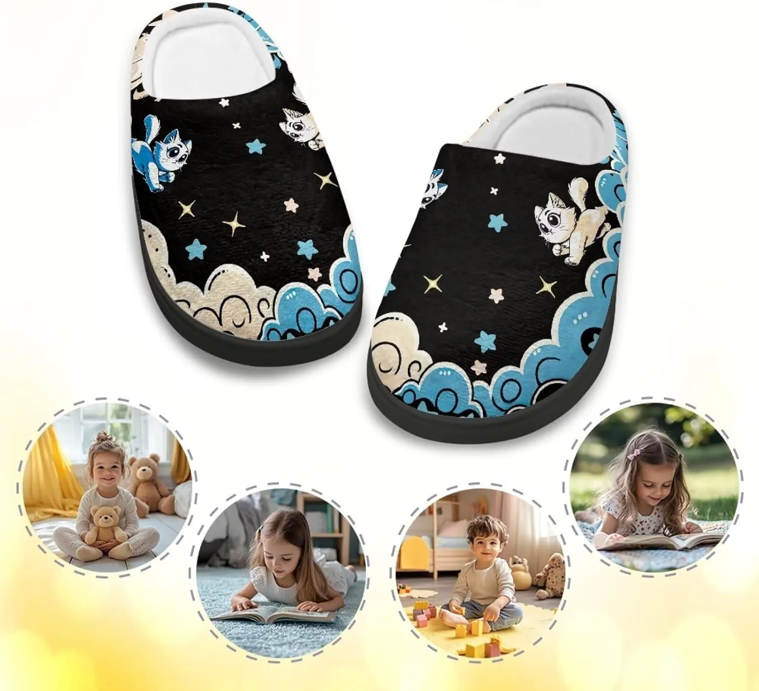 Cute Kids Slippers for Boys and Girls, Soft Warm Home Slippers for Winter, Anti-Slip Closed Toe Fuzzy Slippers