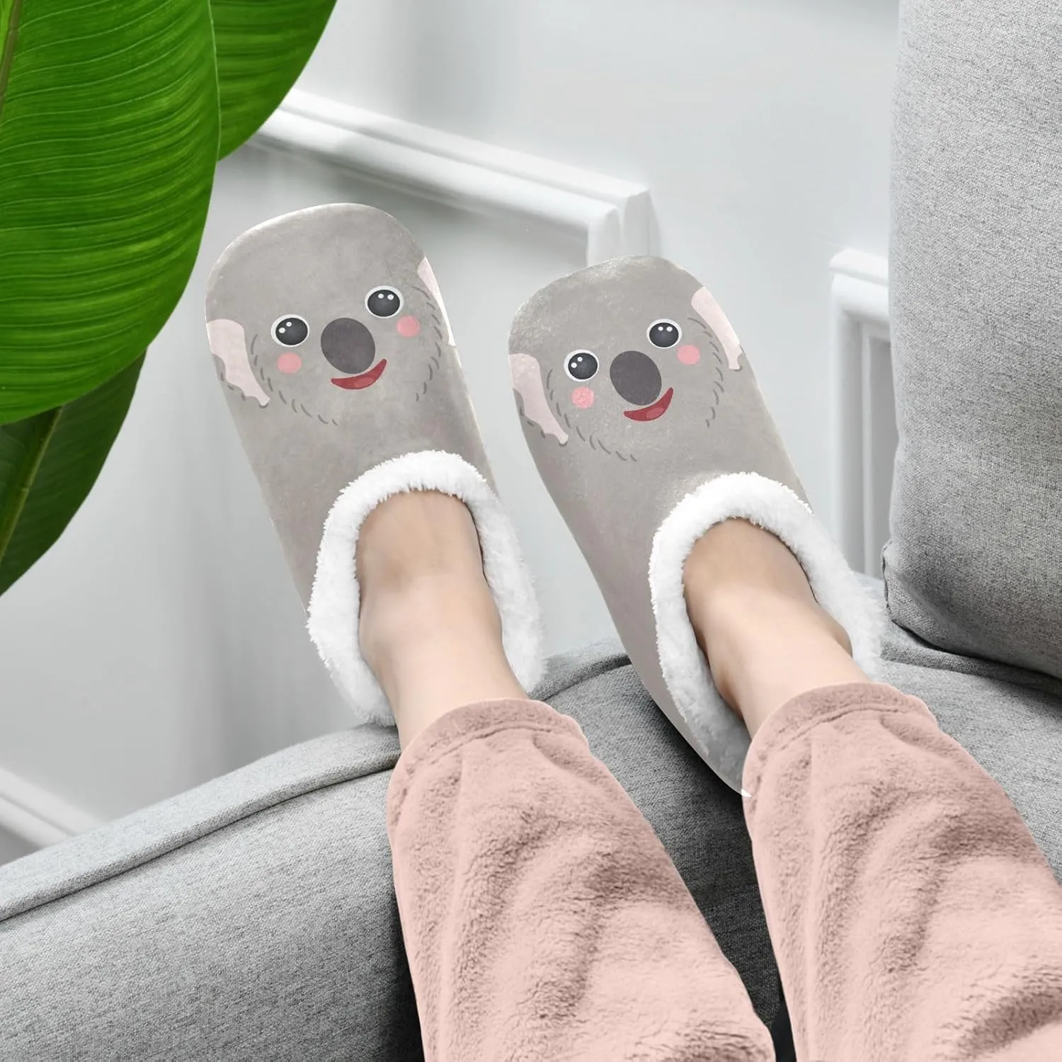 Cute Koala Bear Indoor House Slippers Spa Winter Slipper Home Slippers Soft Memory Foam Slipper Non Slip for Travel Hotel Bedroom Shoes M
