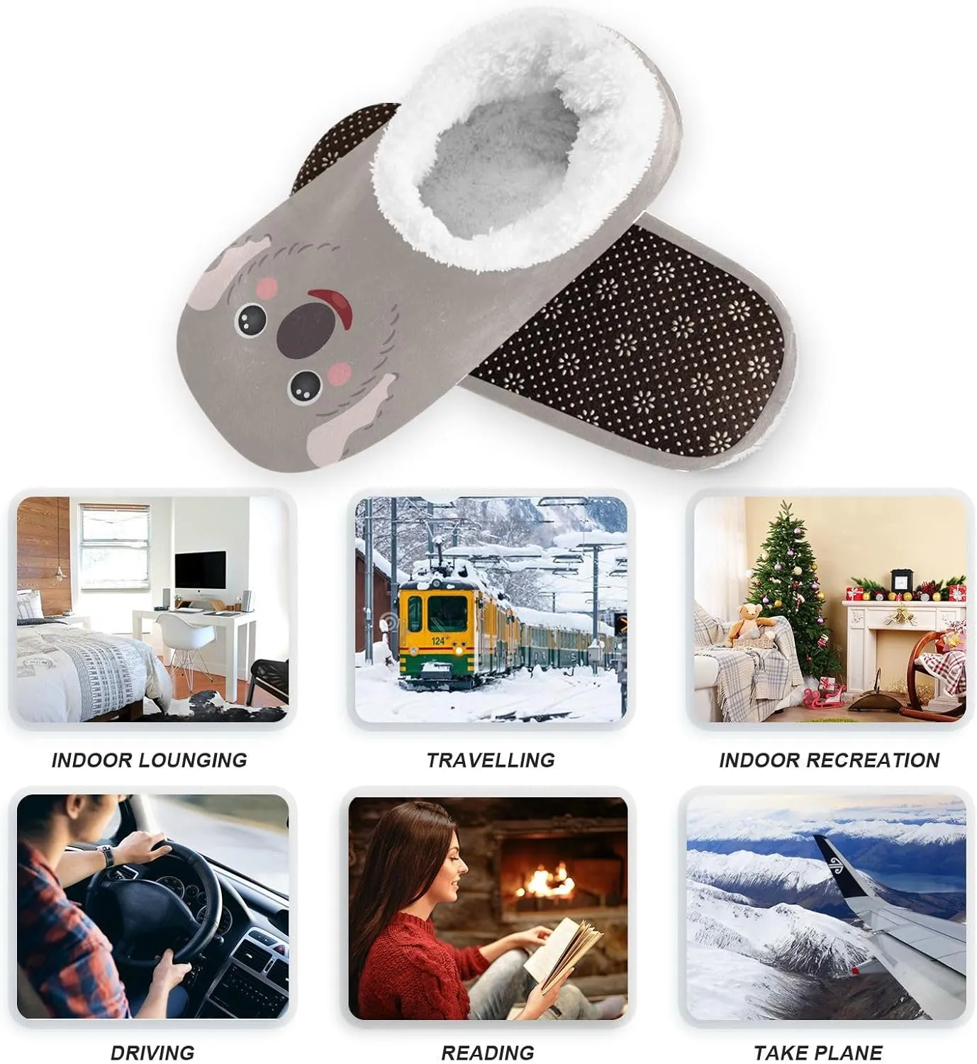 Cute Koala Bear Indoor House Slippers Spa Winter Slipper Home Slippers Soft Memory Foam Slipper Non Slip for Travel Hotel Bedroom Shoes M