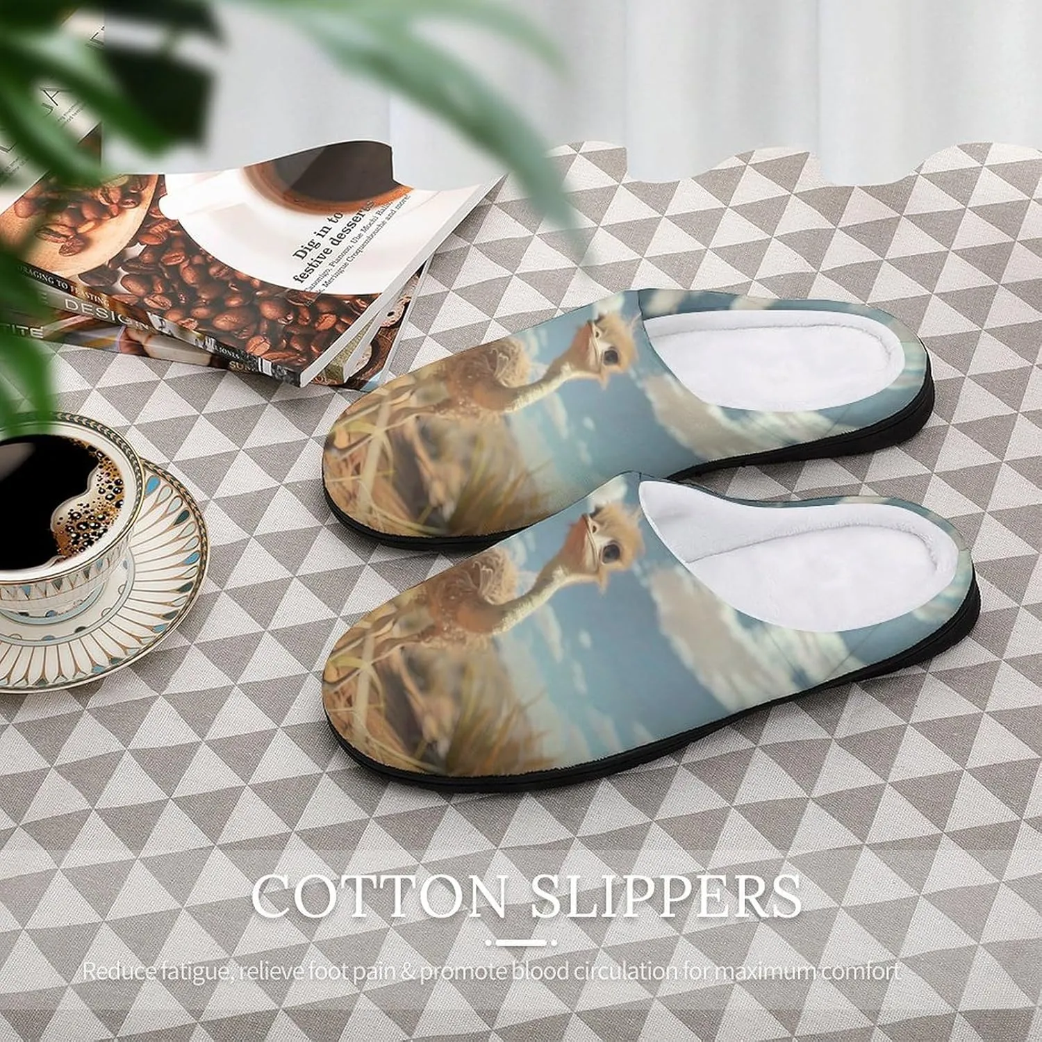 Cute Ostrich Mens Slippers Casual Slip On Warm House Shoes with Rubber Sole Indoor Outdoor