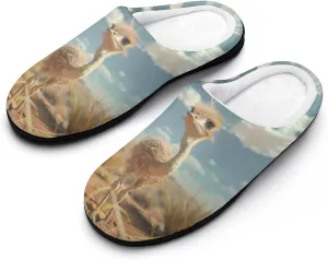 Cute Ostrich Mens Slippers Casual Slip On Warm House Shoes with Rubber Sole Indoor Outdoor