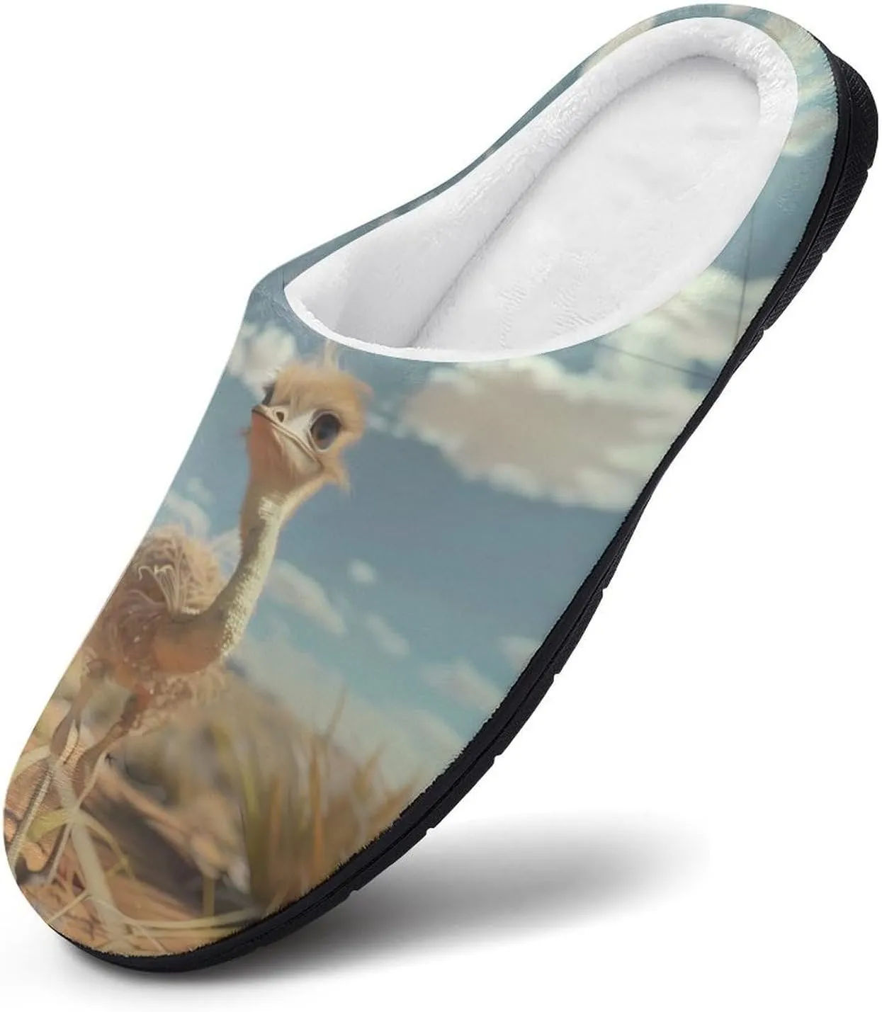 Cute Ostrich Mens Slippers Casual Slip On Warm House Shoes with Rubber Sole Indoor Outdoor