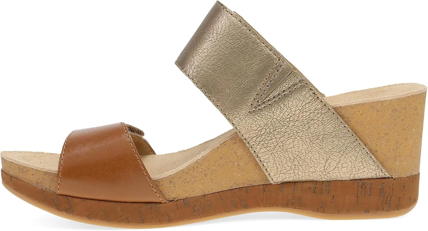 Dansko Shannon Slip-On Wedge Sandal for Women - Cork/EVA Wedge with Arch Support -Fully Adjustable Straps-Versatile Casual to Dressy Footwear