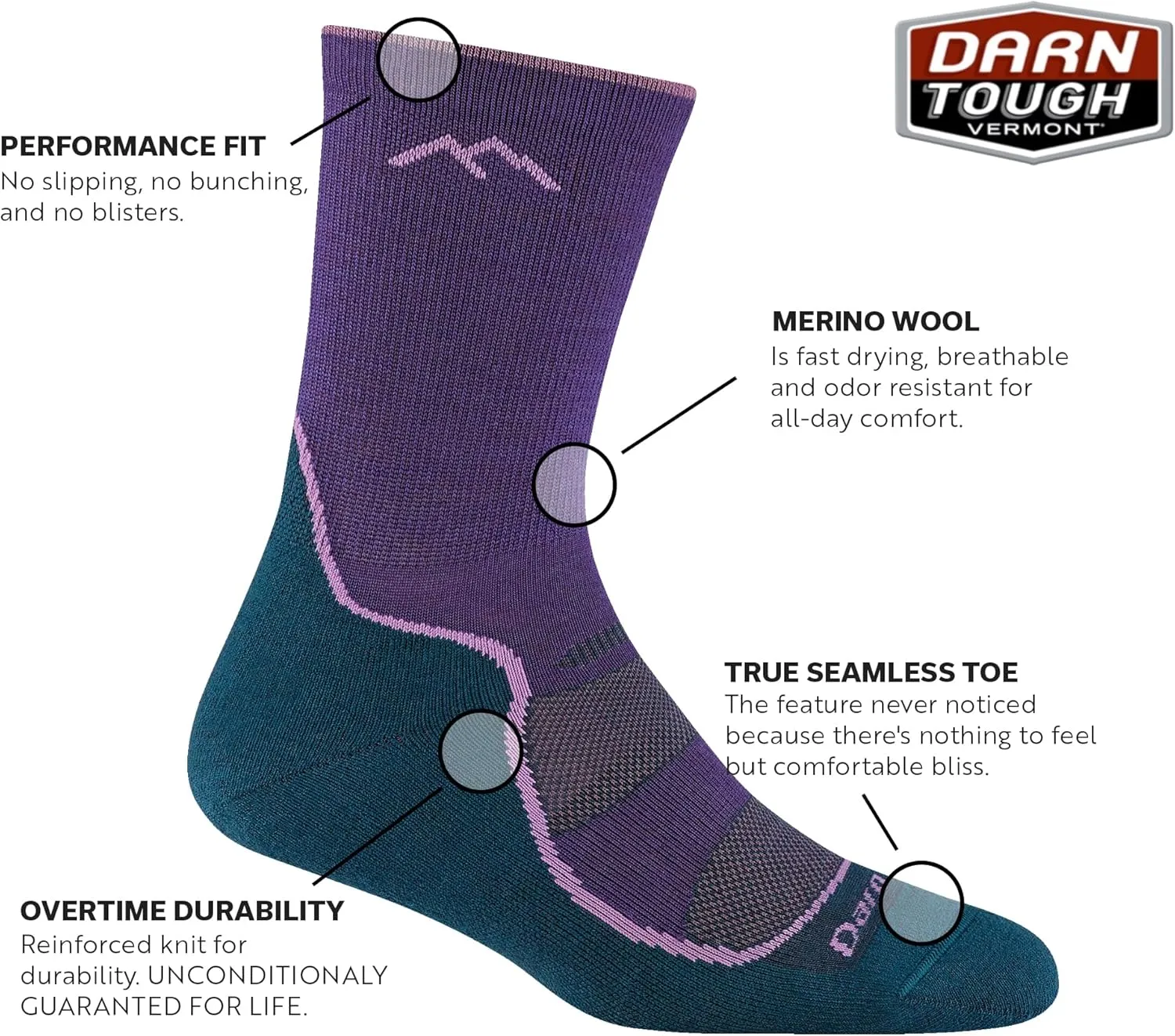 Darn Tough Women's Light Hiker Micro Crew Lightweight with Cushion Sock (Style 1967)