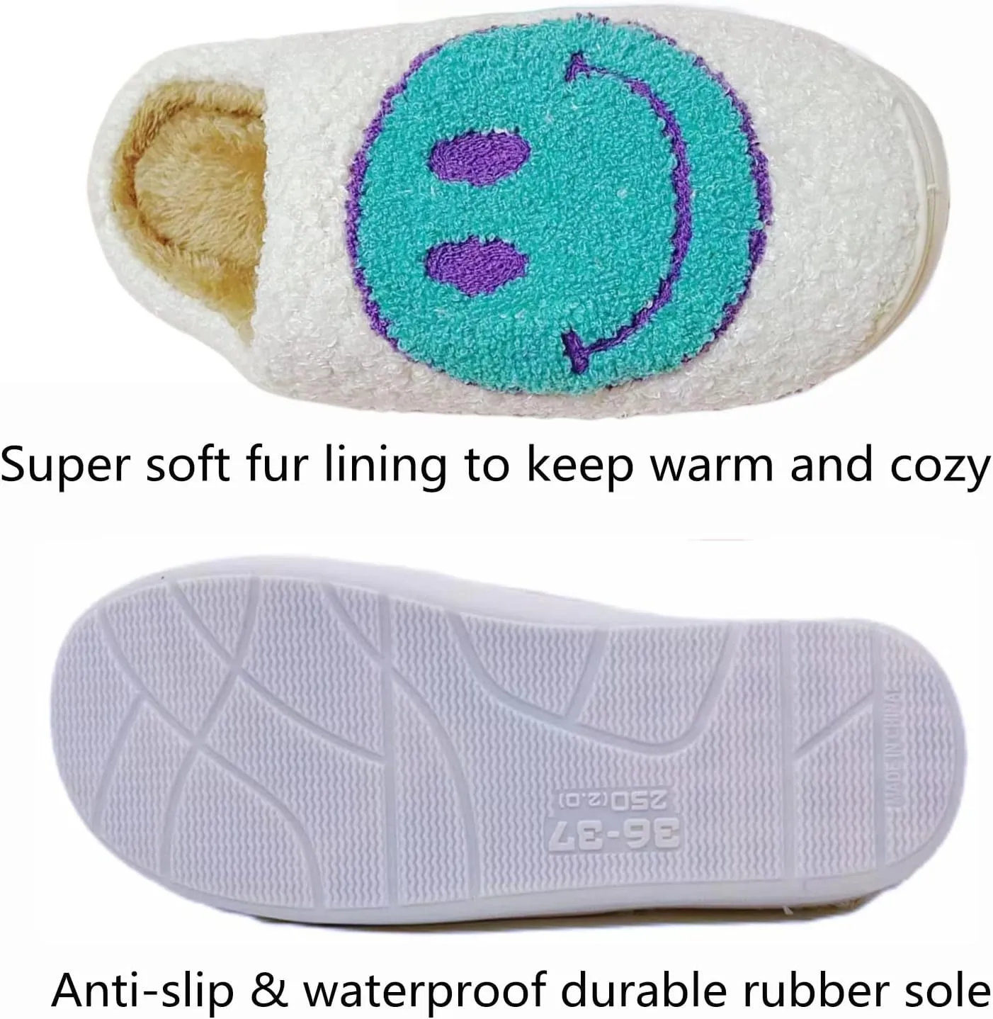 DCLTD Smile Face Slipper Women Slide Kids Fuzzy Slides with Soft Memory Foam Comfort Cotton Slip on Warm Slipper Anti-Slip Soft Sole Slippers for Kids Women Slip-in Men