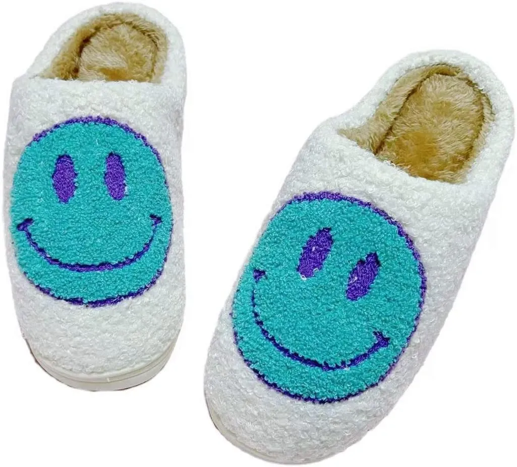 DCLTD Smile Face Slipper Women Slide Kids Fuzzy Slides with Soft Memory Foam Comfort Cotton Slip on Warm Slipper Anti-Slip Soft Sole Slippers for Kids Women Slip-in Men