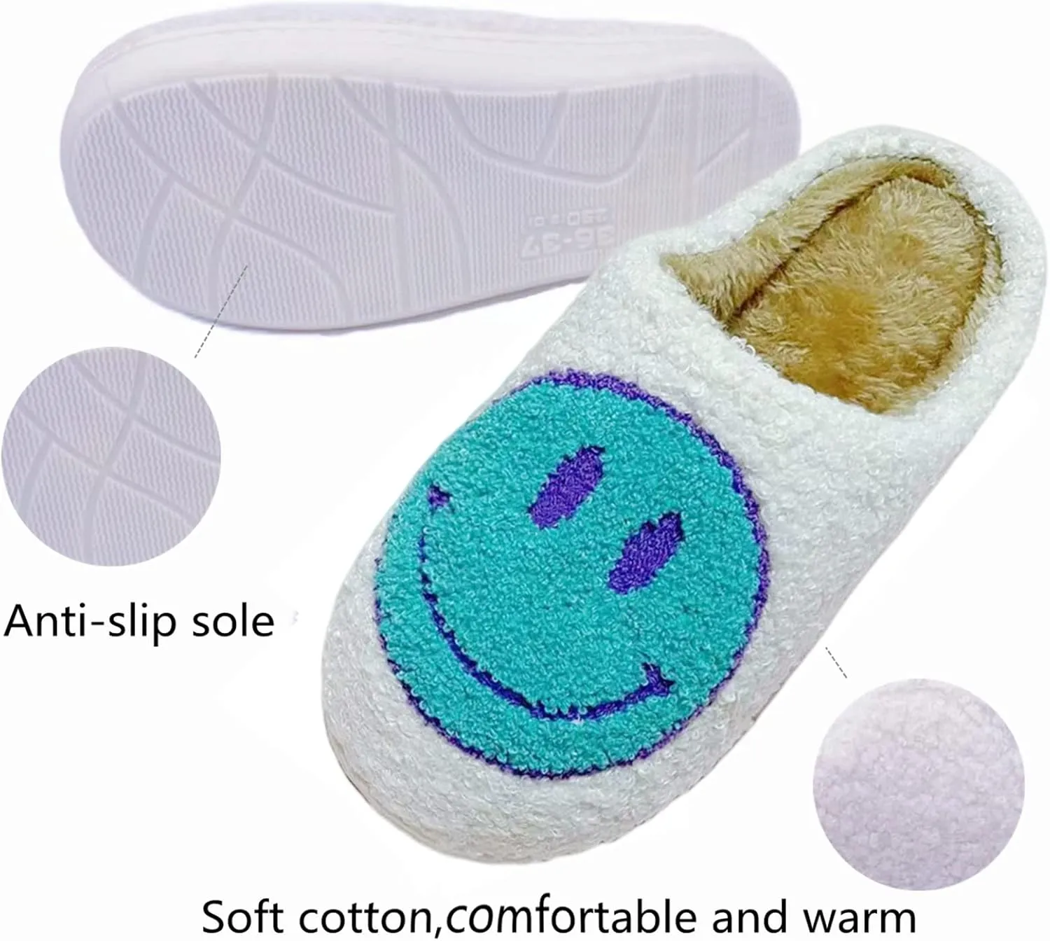 DCLTD Smile Face Slipper Women Slide Kids Fuzzy Slides with Soft Memory Foam Comfort Cotton Slip on Warm Slipper Anti-Slip Soft Sole Slippers for Kids Women Slip-in Men