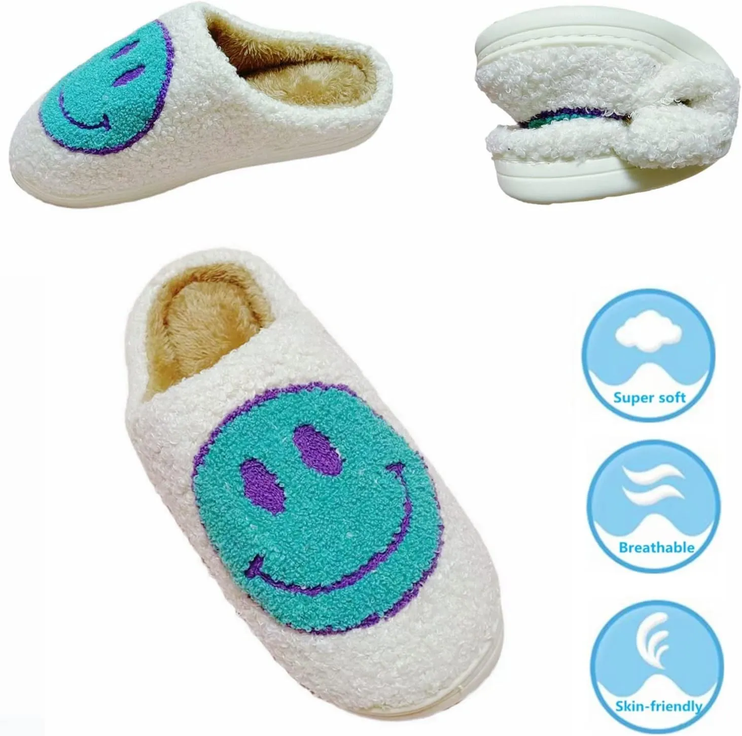 DCLTD Smile Face Slipper Women Slide Kids Fuzzy Slides with Soft Memory Foam Comfort Cotton Slip on Warm Slipper Anti-Slip Soft Sole Slippers for Kids Women Slip-in Men