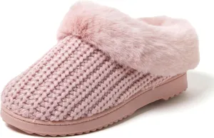 Dearfoams Gifts for Women, Mom, Sister, Wife - Fuzzy Fluffy Memory Foam Slipper - Hannah Knit Clog House Shoe House Slipper