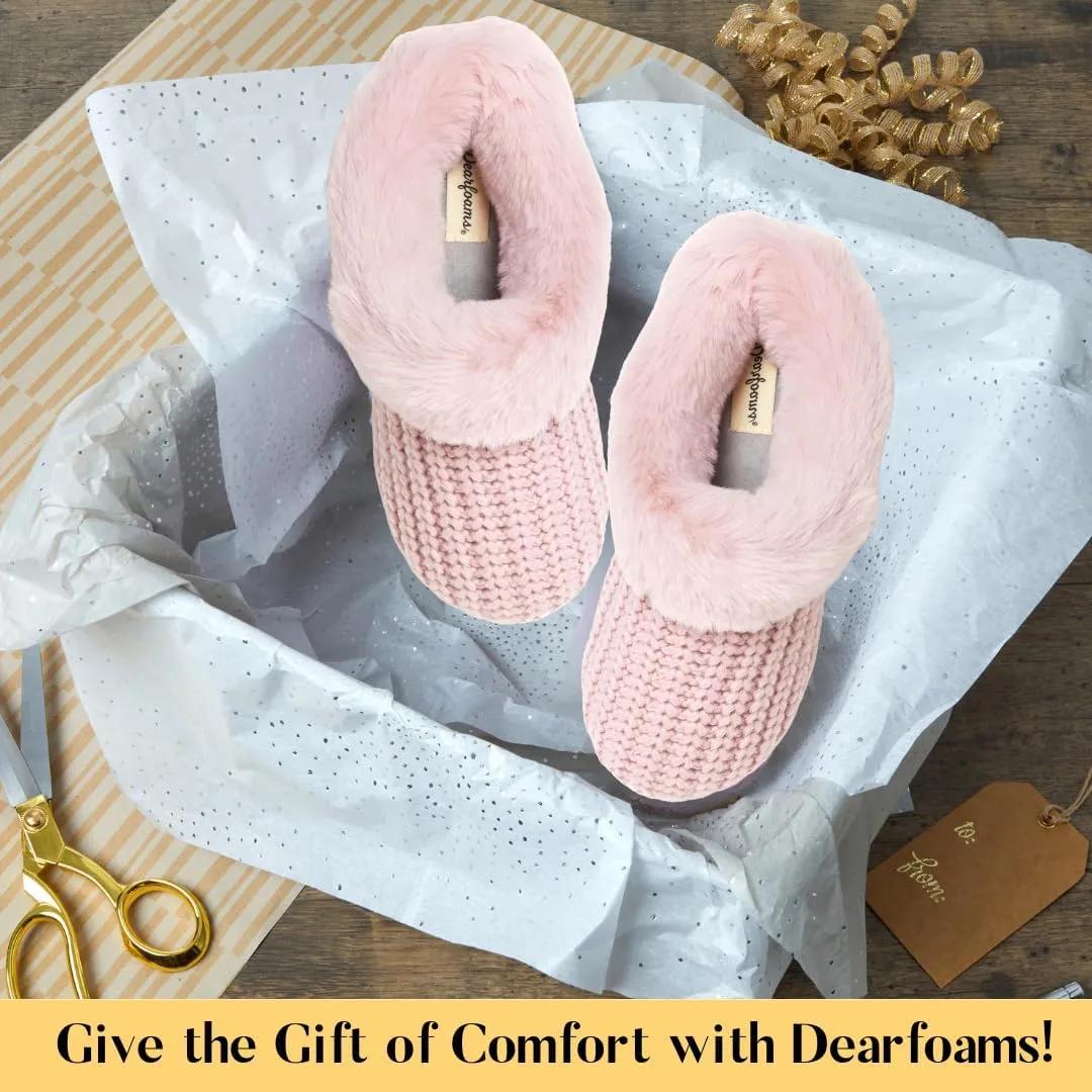 Dearfoams Gifts for Women, Mom, Sister, Wife - Fuzzy Fluffy Memory Foam Slipper - Hannah Knit Clog House Shoe House Slipper