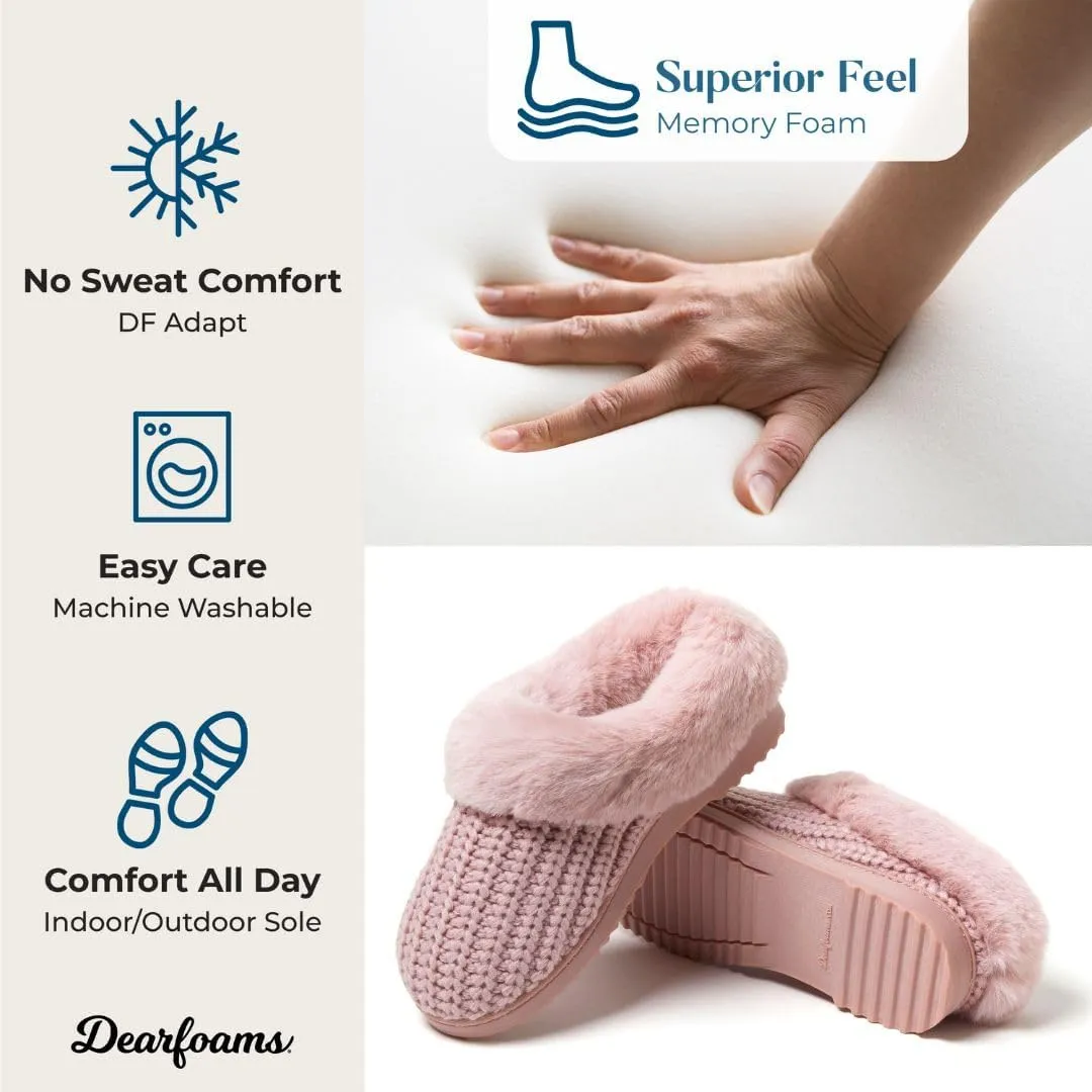 Dearfoams Gifts for Women, Mom, Sister, Wife - Fuzzy Fluffy Memory Foam Slipper - Hannah Knit Clog House Shoe House Slipper