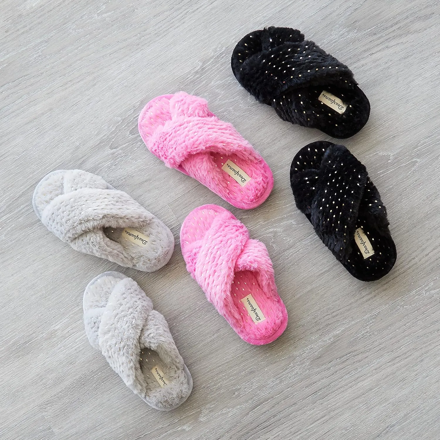 Dearfoams Kids' Ava Furry Crossband Slide Slipper