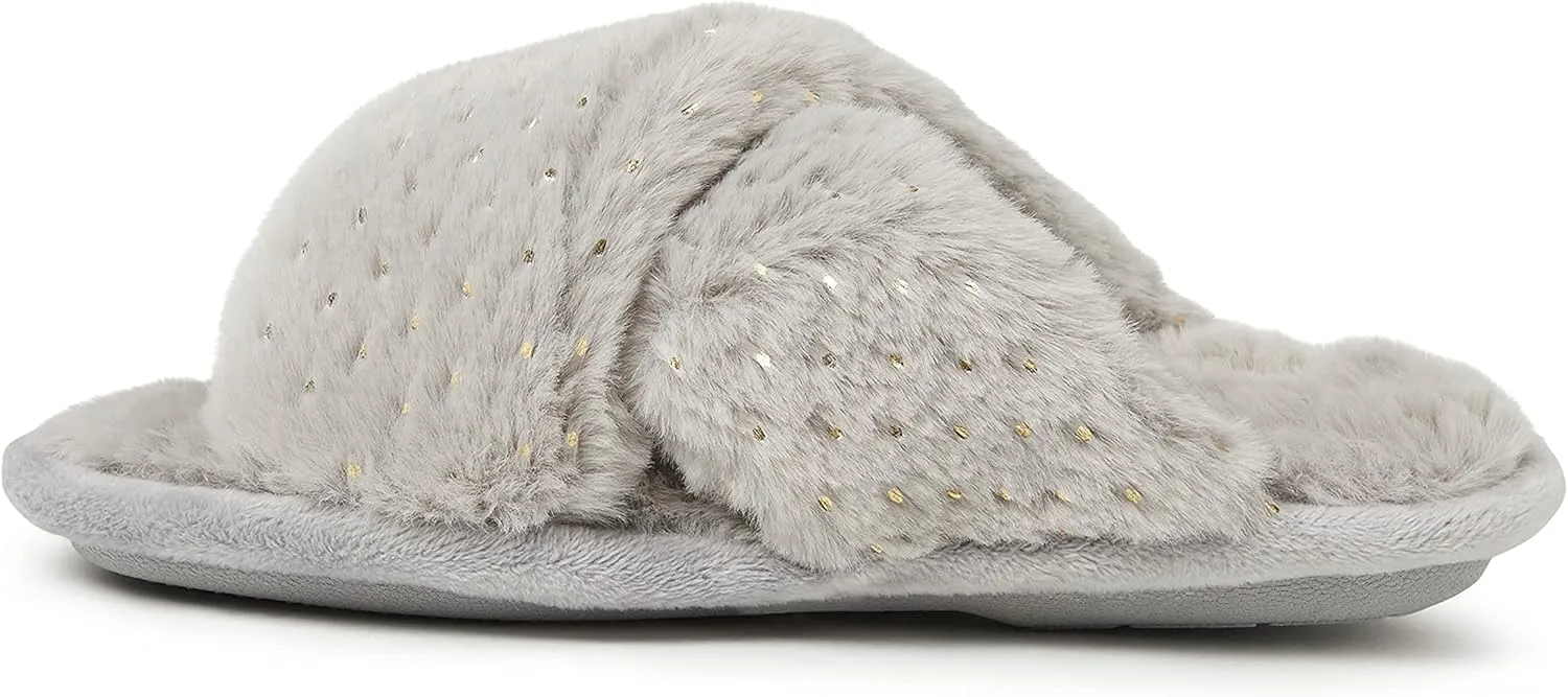 Dearfoams Kids' Ava Furry Crossband Slide Slipper