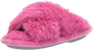 Dearfoams Kids' Ava Furry Crossband Slide Slipper