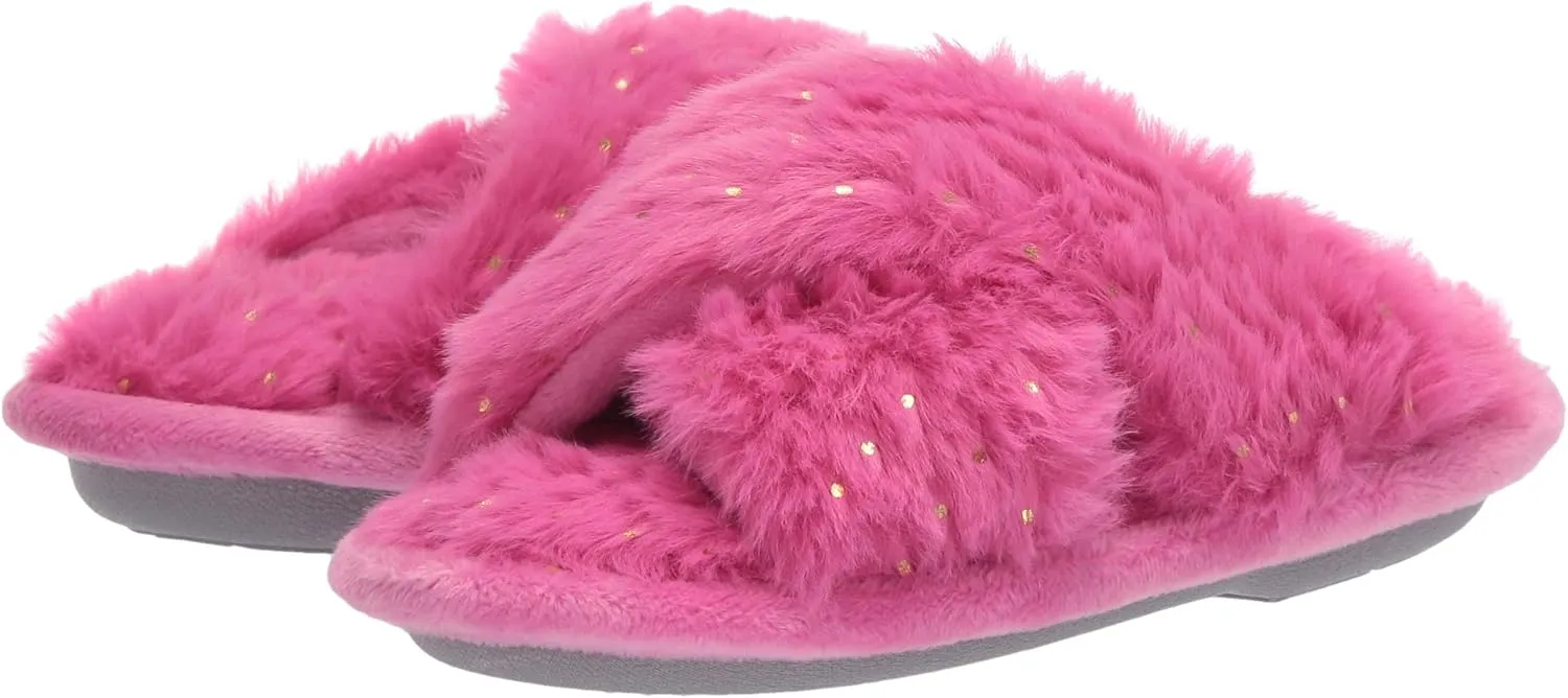 Dearfoams Kids' Ava Furry Crossband Slide Slipper
