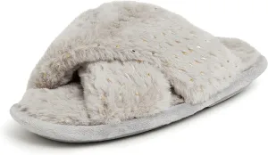 Dearfoams Kids' Ava Furry Crossband Slide Slipper