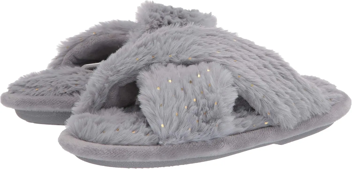 Dearfoams Kids' Ava Furry Crossband Slide Slipper
