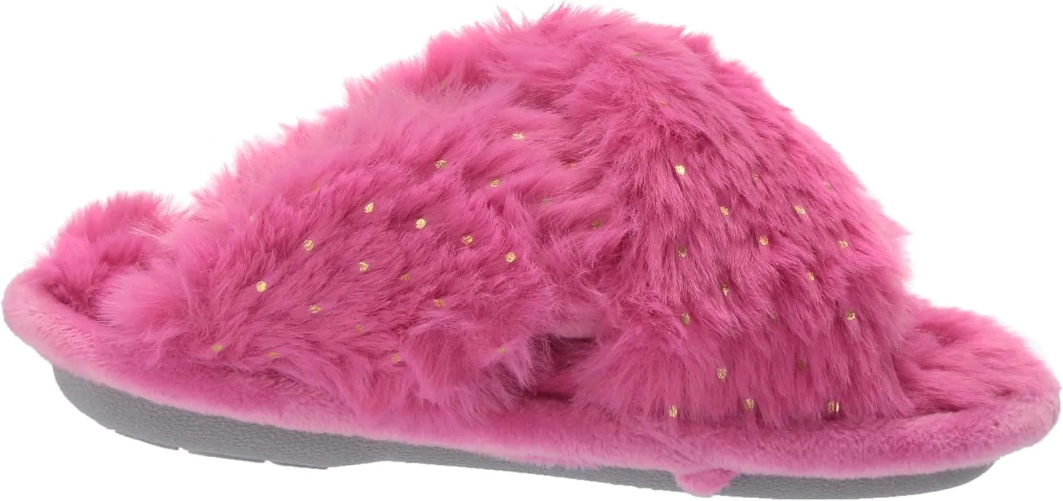 Dearfoams Kids' Ava Furry Crossband Slide Slipper