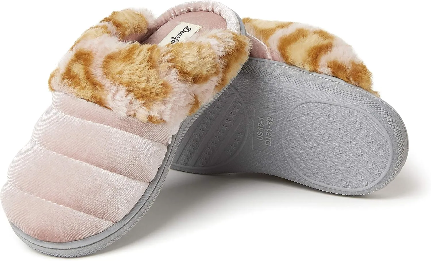 Dearfoams Kids' Evelyn Velour Clog with Leopard Cuff Slipper