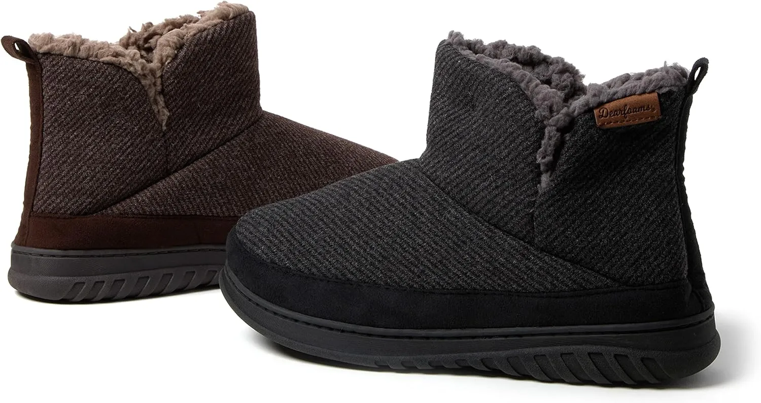 Dearfoams Men's James Woven Indoor/Outdoor Memory Foam Boot Slipper