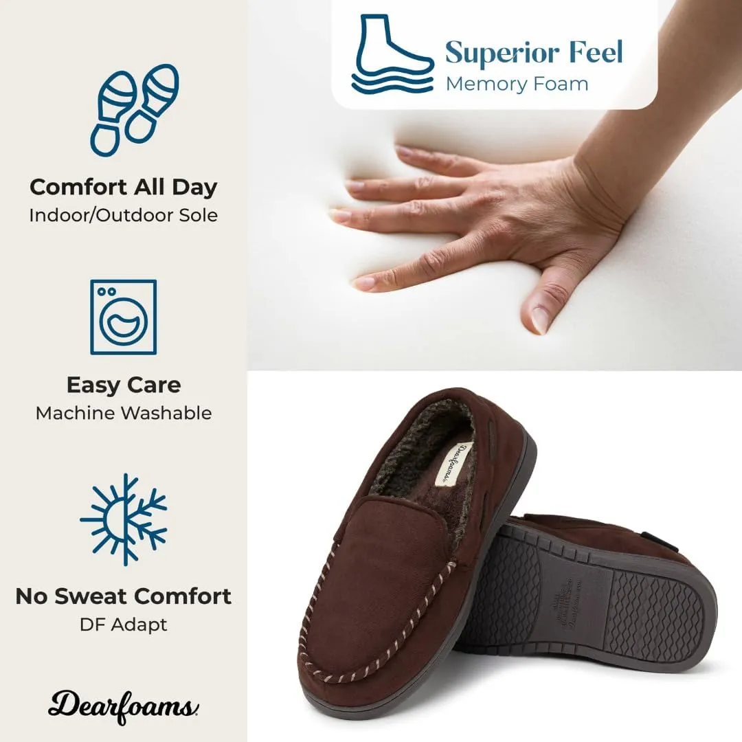 Dearfoams Men's Keaton Memory Foam Moccasin with Wide Widths Slipper