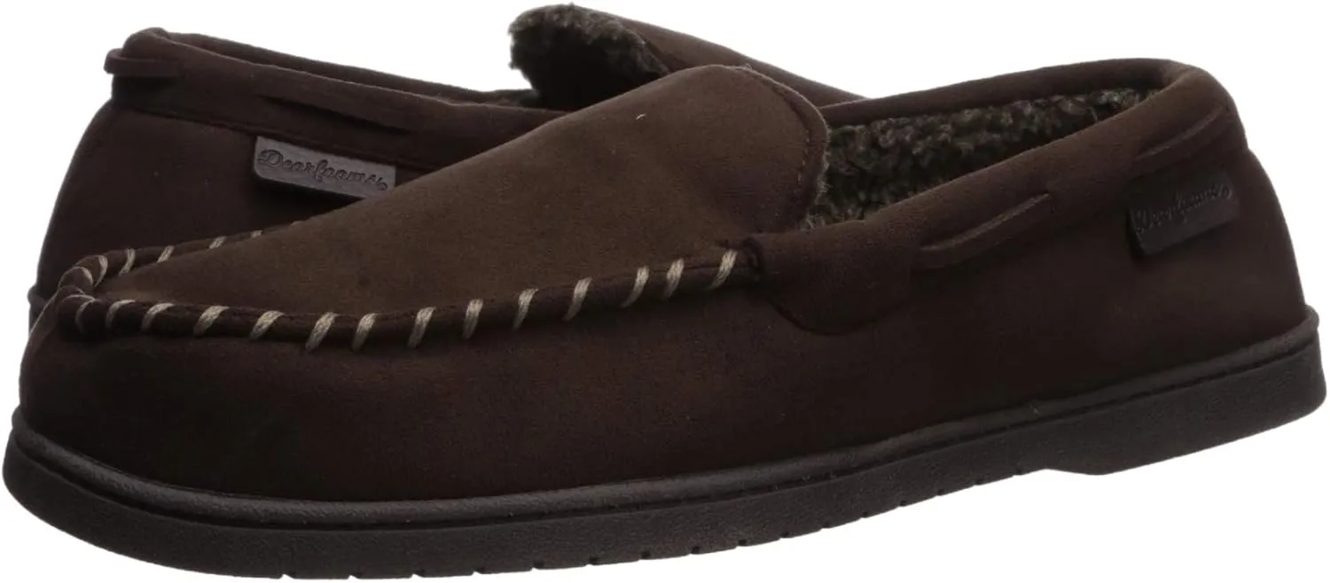 Dearfoams Men's Keaton Memory Foam Moccasin with Wide Widths Slipper