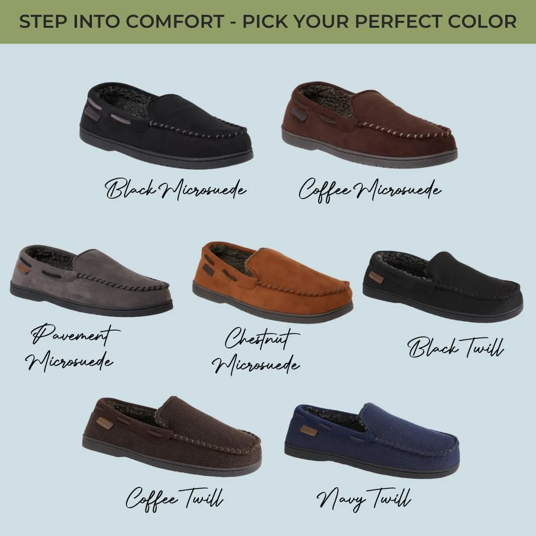 Dearfoams Men's Keaton Memory Foam Moccasin with Wide Widths Slipper