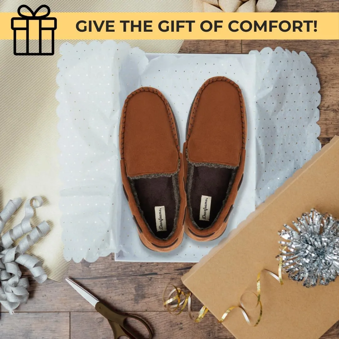 Dearfoams Men's Keaton Memory Foam Moccasin with Wide Widths Slipper