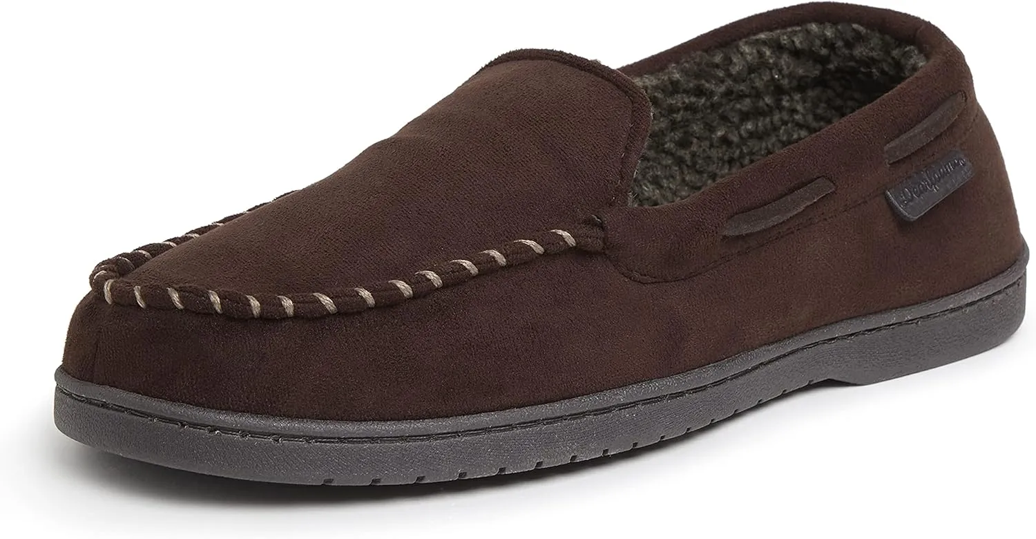 Dearfoams Men's Keaton Memory Foam Moccasin with Wide Widths Slipper