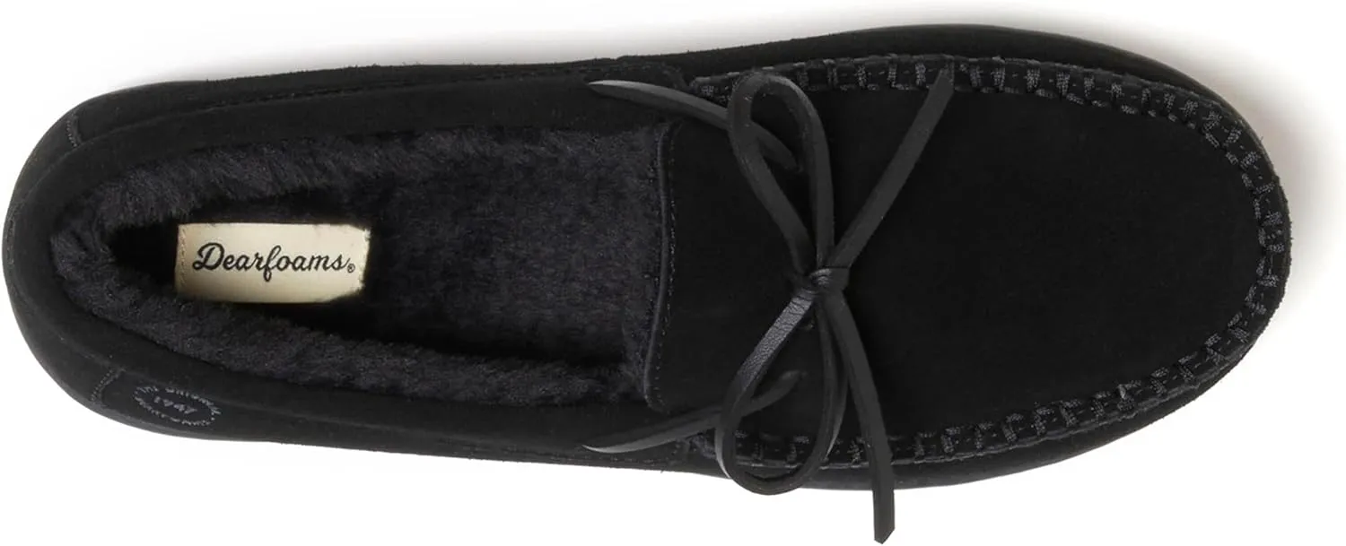 Dearfoams Men's Suede Slip on Moccasin Indoor Outdoor Memory Foam Hudson House Slippers