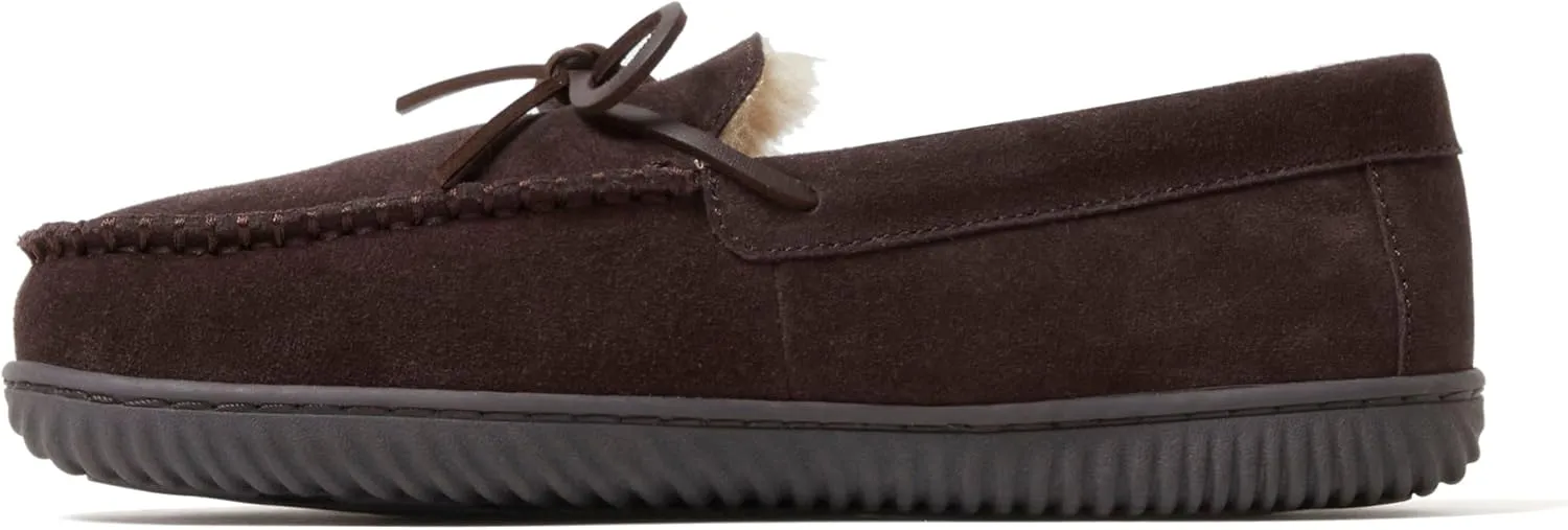 Dearfoams Men's Suede Slip on Moccasin Indoor Outdoor Memory Foam Hudson House Slippers