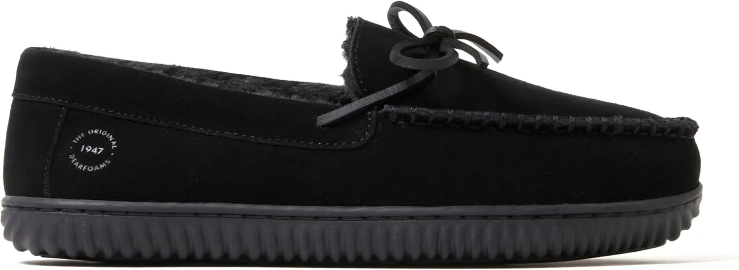 Dearfoams Men's Suede Slip on Moccasin Indoor Outdoor Memory Foam Hudson House Slippers
