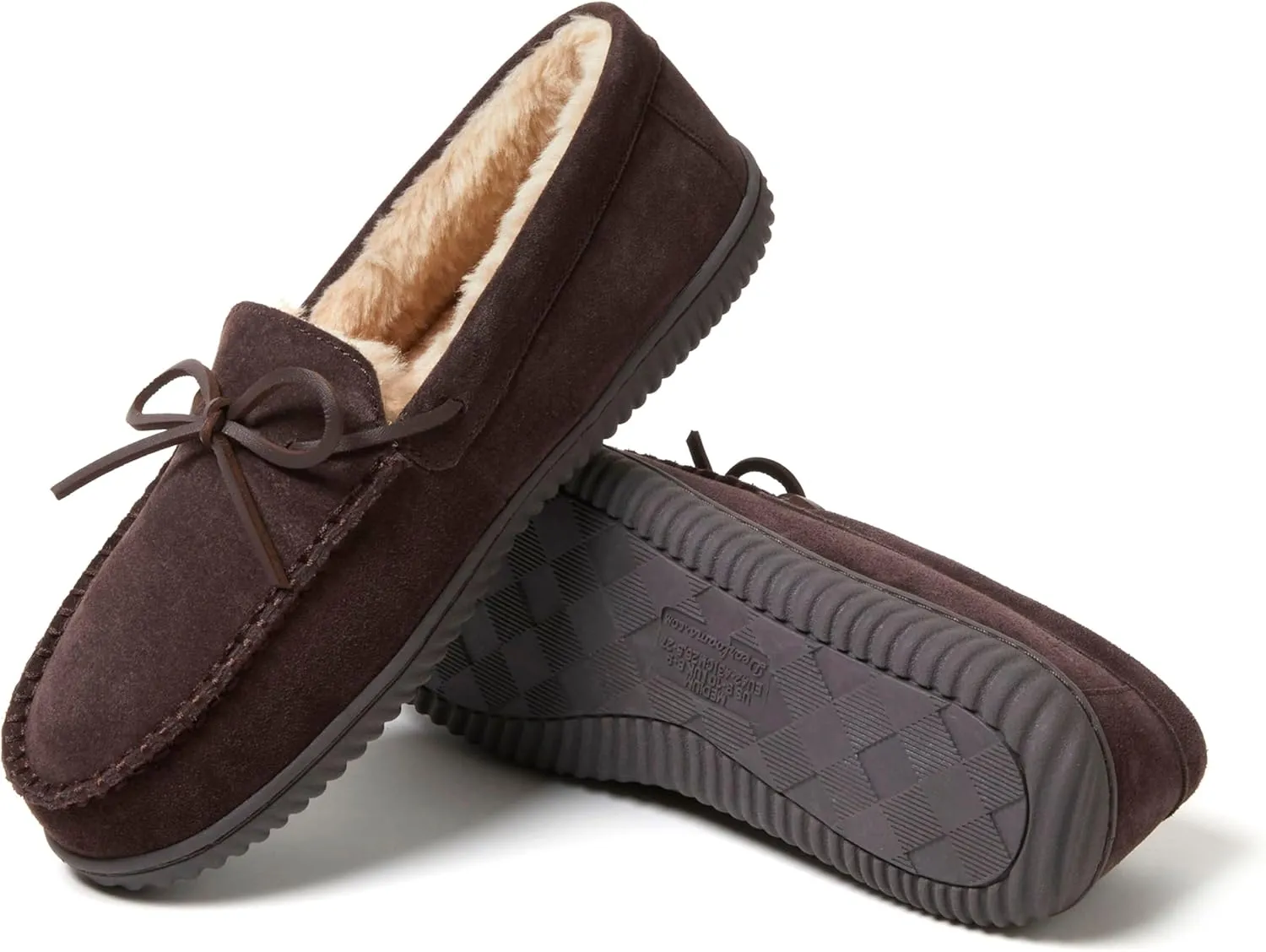 Dearfoams Men's Suede Slip on Moccasin Indoor Outdoor Memory Foam Hudson House Slippers