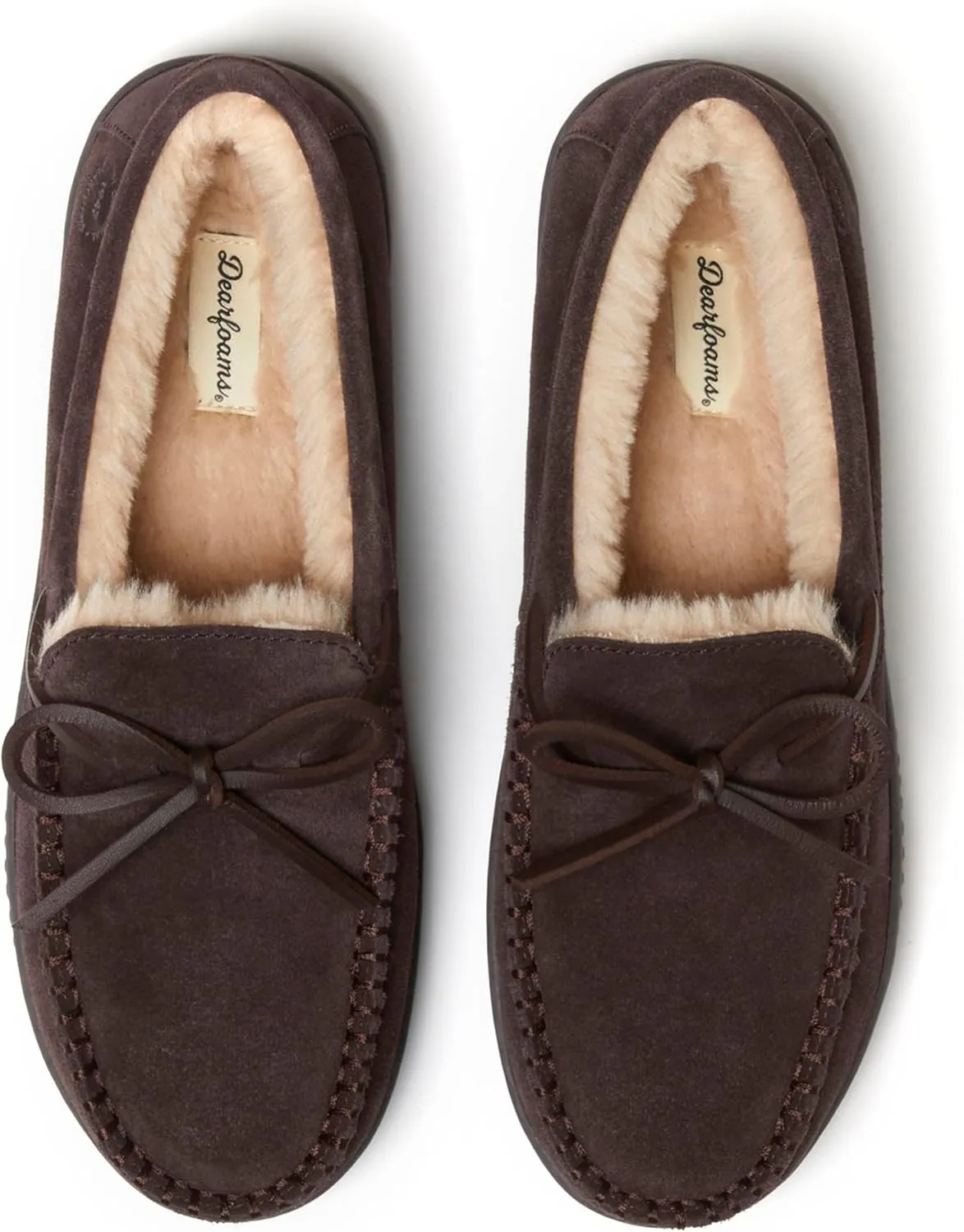 Dearfoams Men's Suede Slip on Moccasin Indoor Outdoor Memory Foam Hudson House Slippers