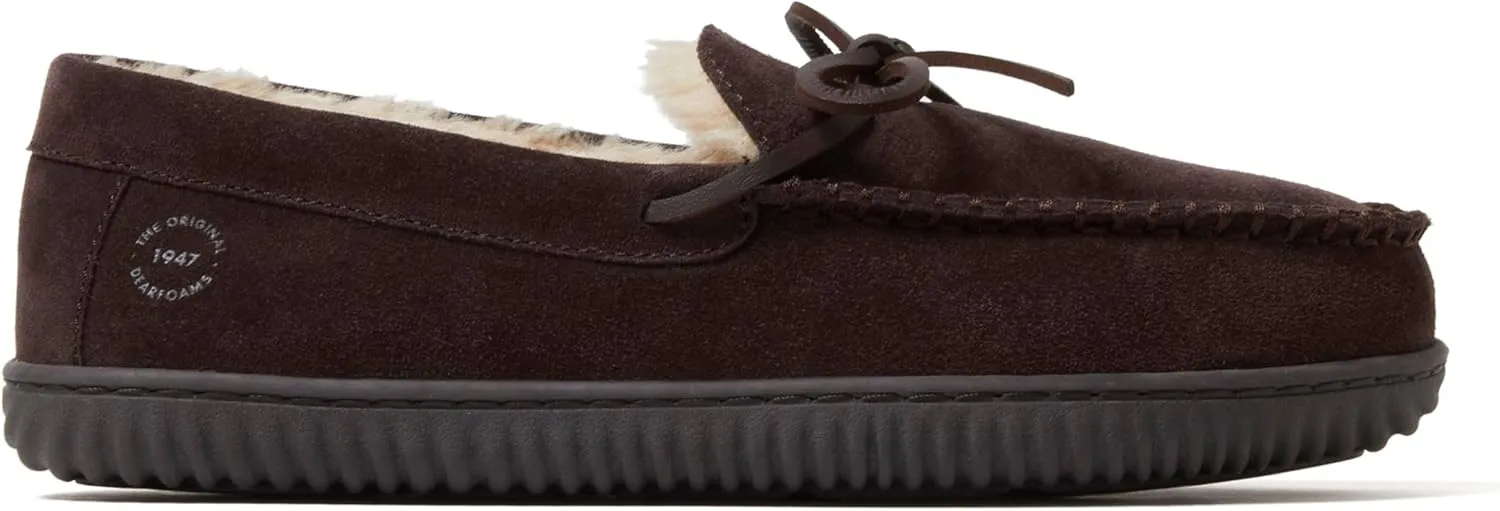 Dearfoams Men's Suede Slip on Moccasin Indoor Outdoor Memory Foam Hudson House Slippers