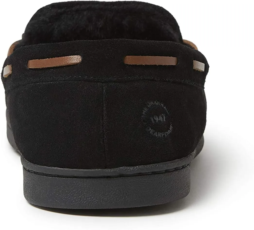 Dearfoams Men's Suede Slip on Moccasin Indoor Outdoor Memory Foam Hudson House Slippers