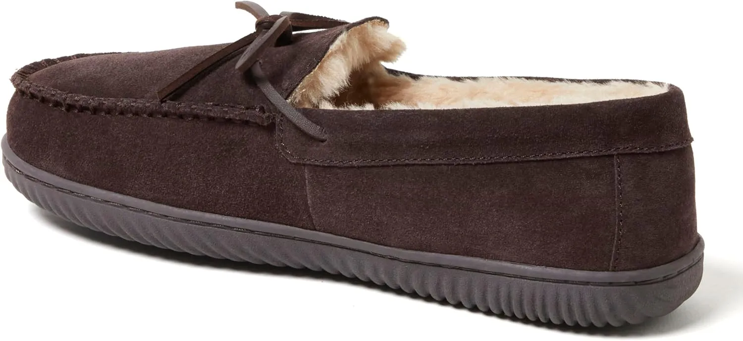 Dearfoams Men's Suede Slip on Moccasin Indoor Outdoor Memory Foam Hudson House Slippers