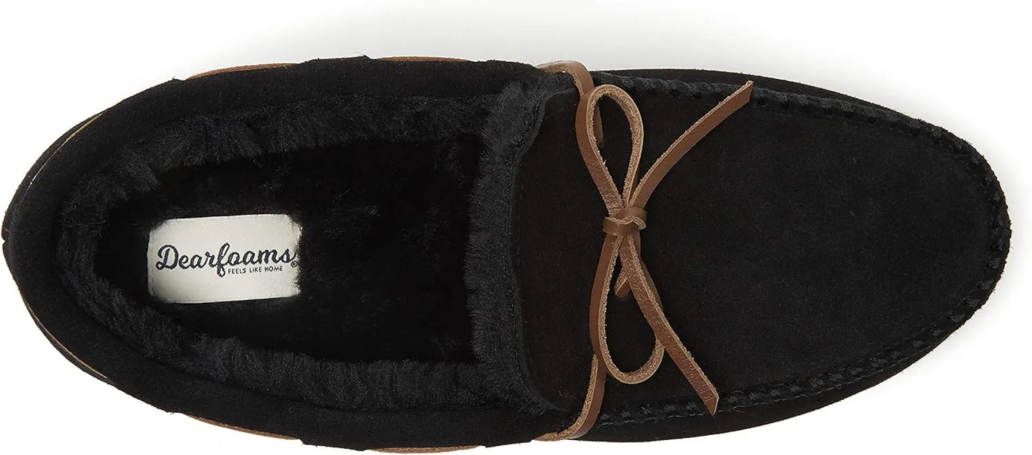 Dearfoams Men's Suede Slip on Moccasin Indoor Outdoor Memory Foam Hudson House Slippers