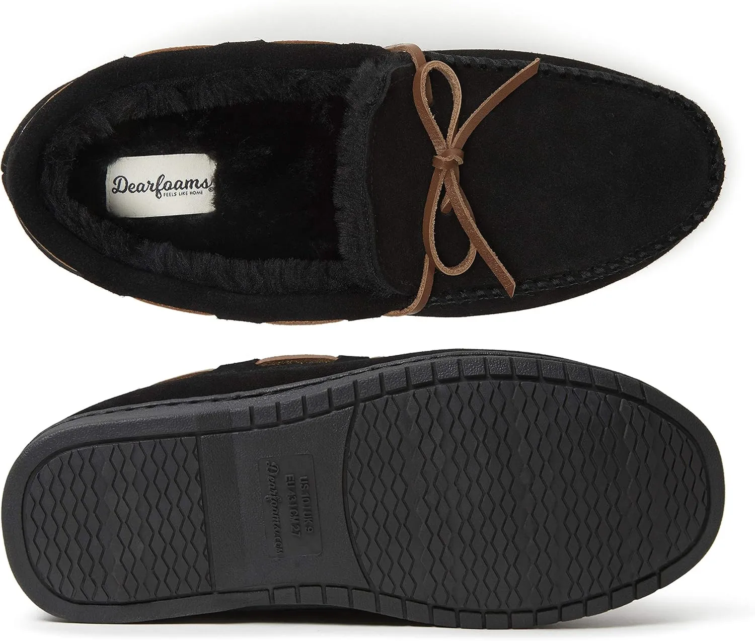 Dearfoams Men's Suede Slip on Moccasin Indoor Outdoor Memory Foam Hudson House Slippers