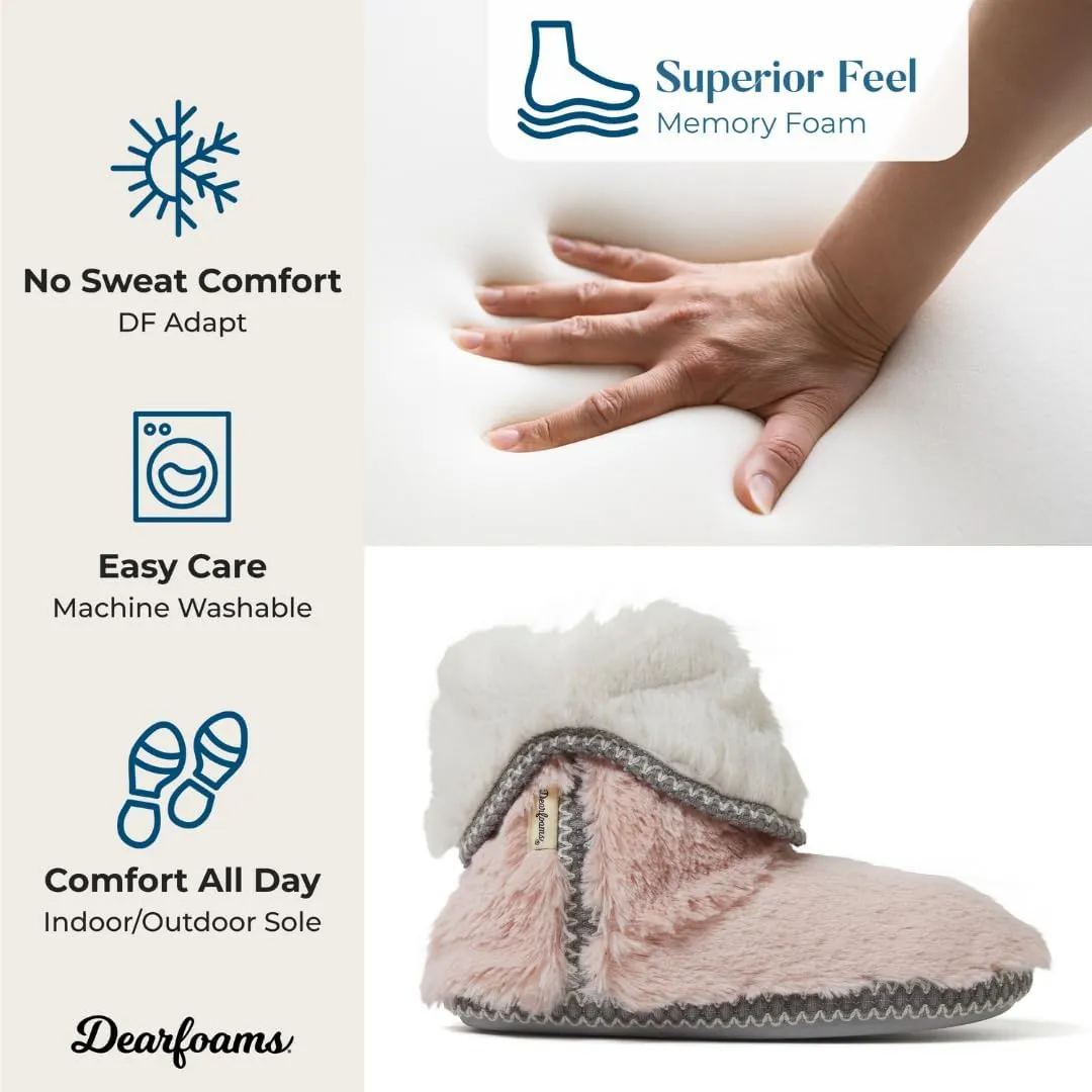 Dearfoams Women's Fuzzy Memory Foam Beth Bedroom Bootie Slipper Sock with Grippers