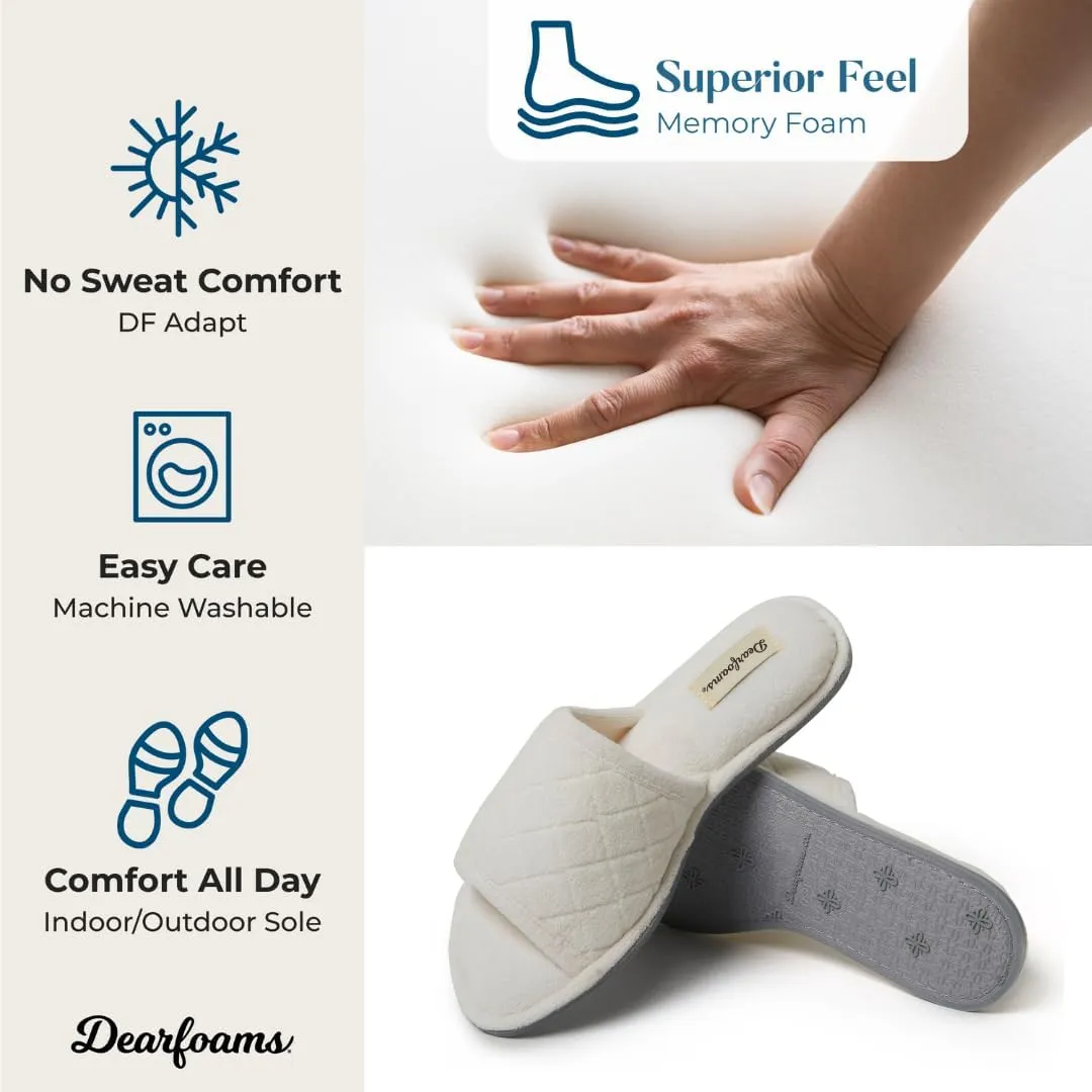 Dearfoams Women's Indoor Fuzzy Memory Foam Cloud Slip On Beatrice House Slide Slipper